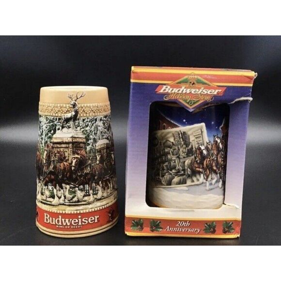 Budweiser Clydesdale Stein By Beer Horse Drawn Carriage Handcrafted Mug Lot Of 2 - Picture 1 of 6